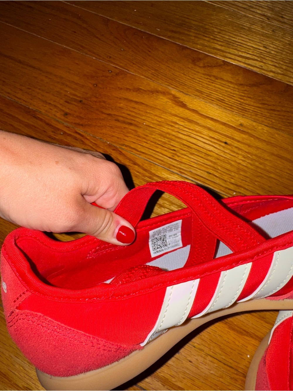 adidas Mary Jane Barreda Sneaker in Red with White Stripes - Picture 5 of 6